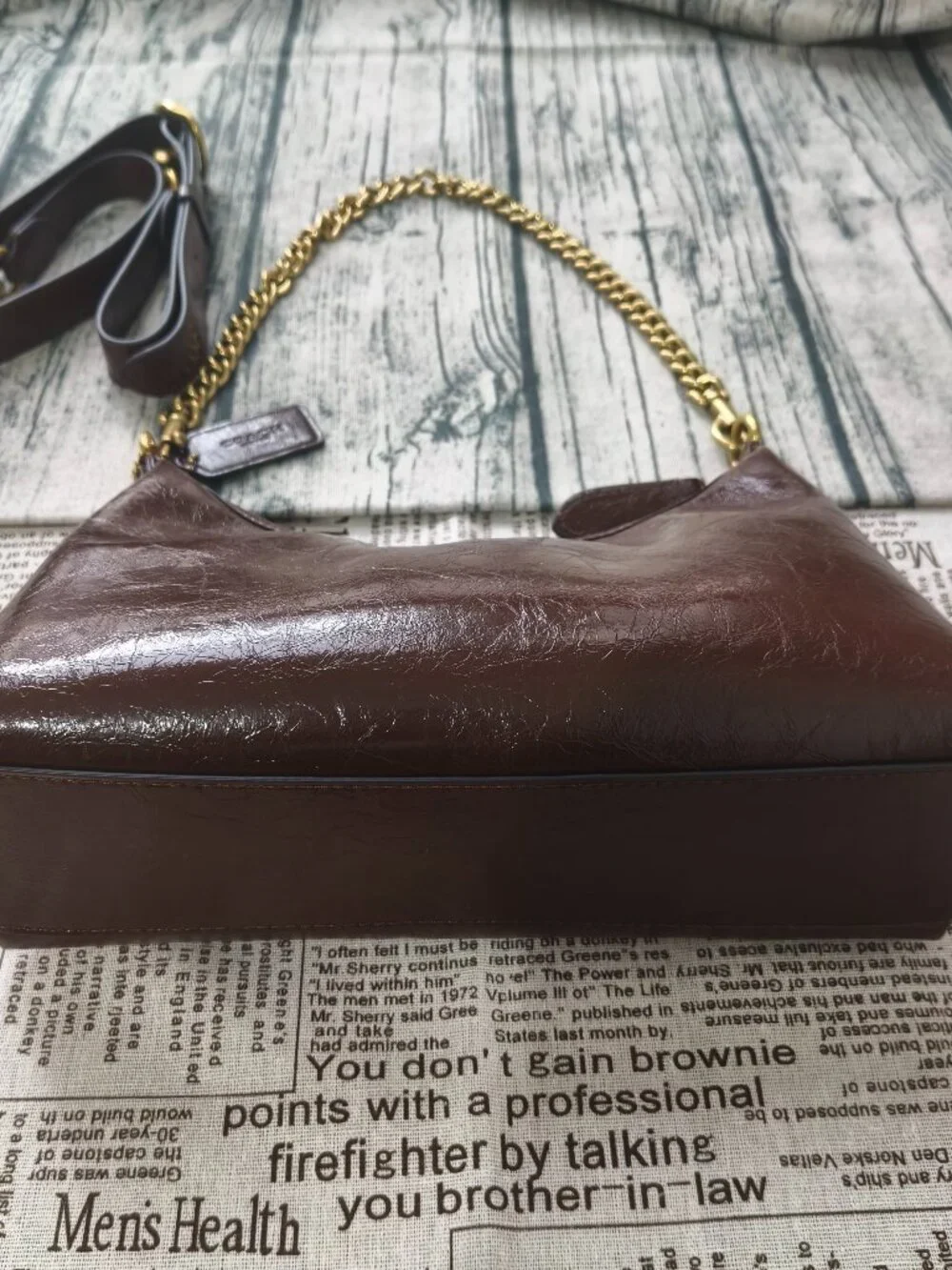 Coach chocolate brown wax leather hobo armpit bag